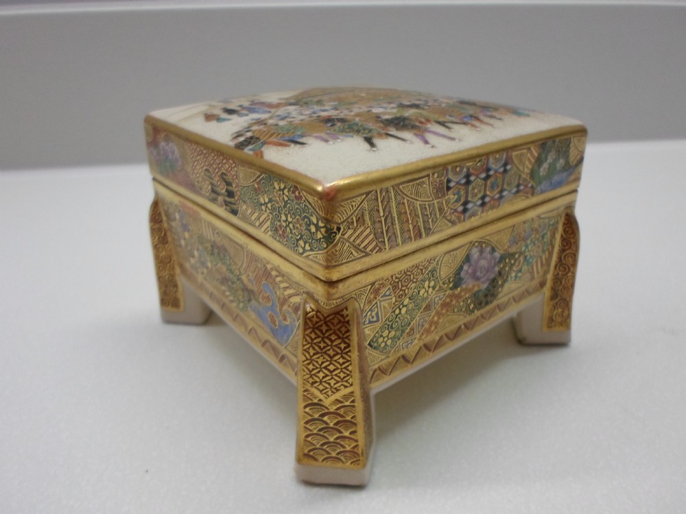 JAPANESE SATSUMA KOGO (LIDDED BOX) SIGNED MEIJI PERIOD View II