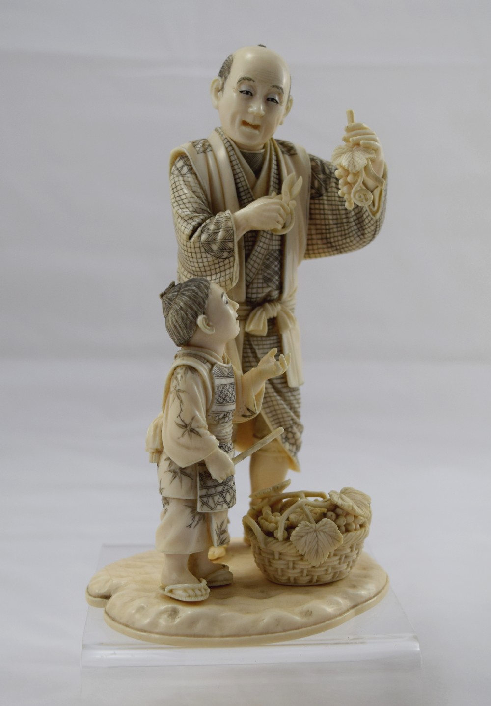NICE QUALITY JAPANESE OKIMONO FATHER AND SON HARVESTING GRAPES View III