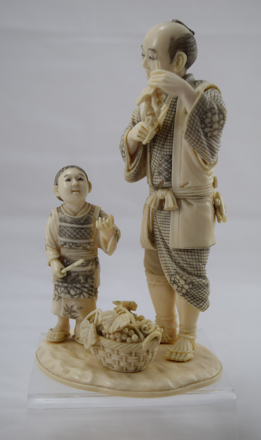 NICE QUALITY JAPANESE OKIMONO FATHER AND SON HARVESTING GRAPES View IV