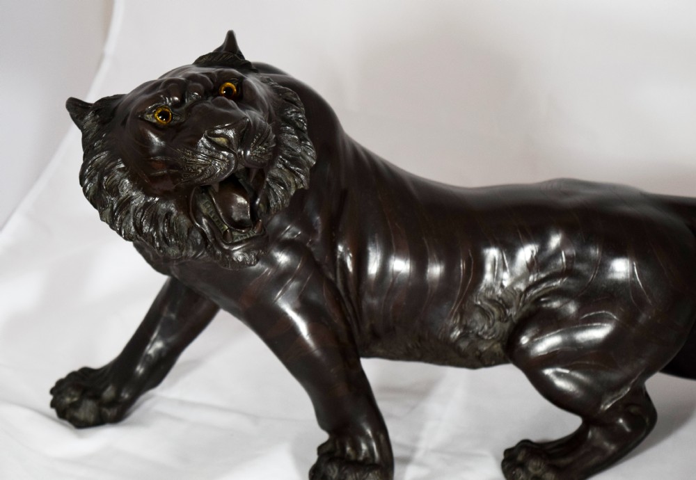 HUGE FINEST QUALITY JAPANESE BRONZE TIGER BY 