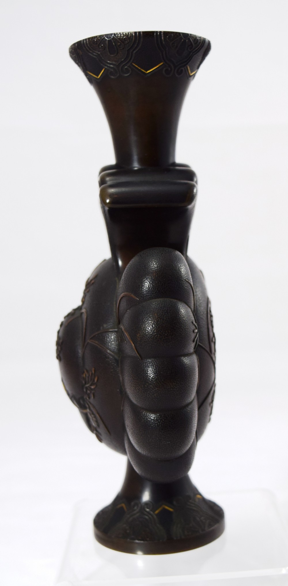 STYLISH AND UNUSUAL JAPANESE BRONZE ONLAID VASE View III