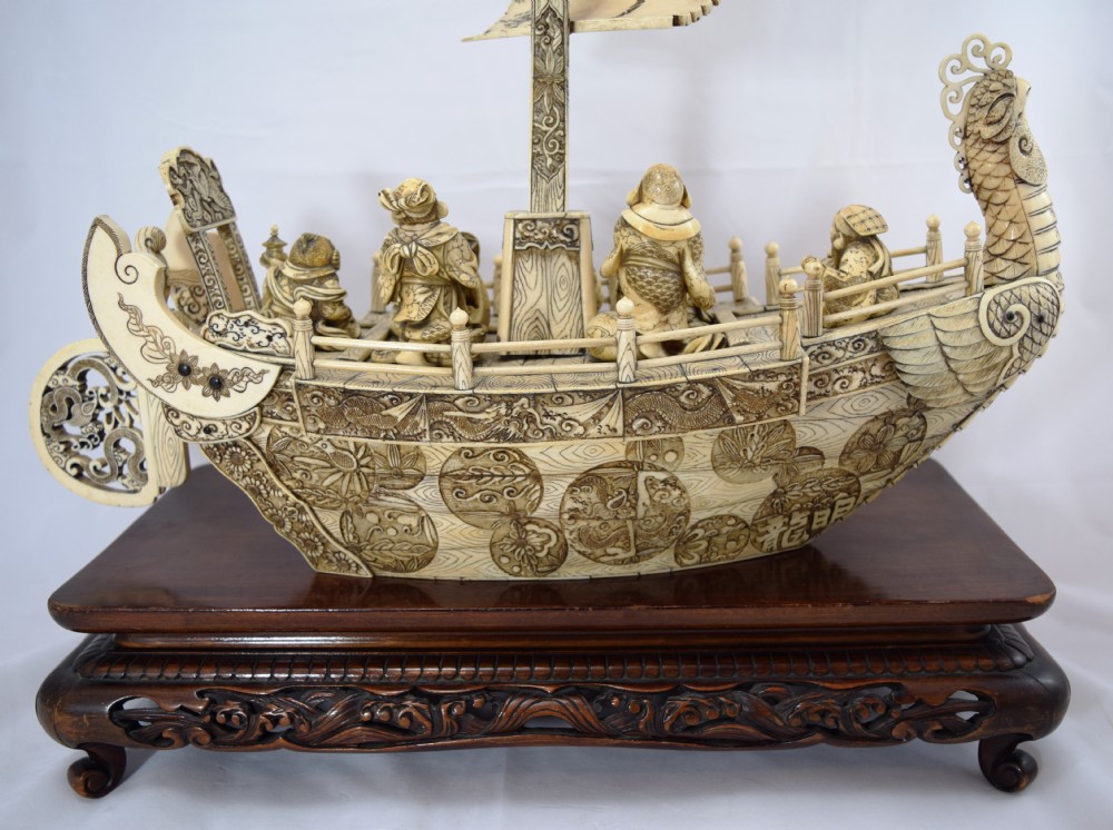 LARGE JAPANESE IVORY TAKARABUNE (LUCKY GODS- TREASURE SHIP)MEIJI PERIOD View VI
