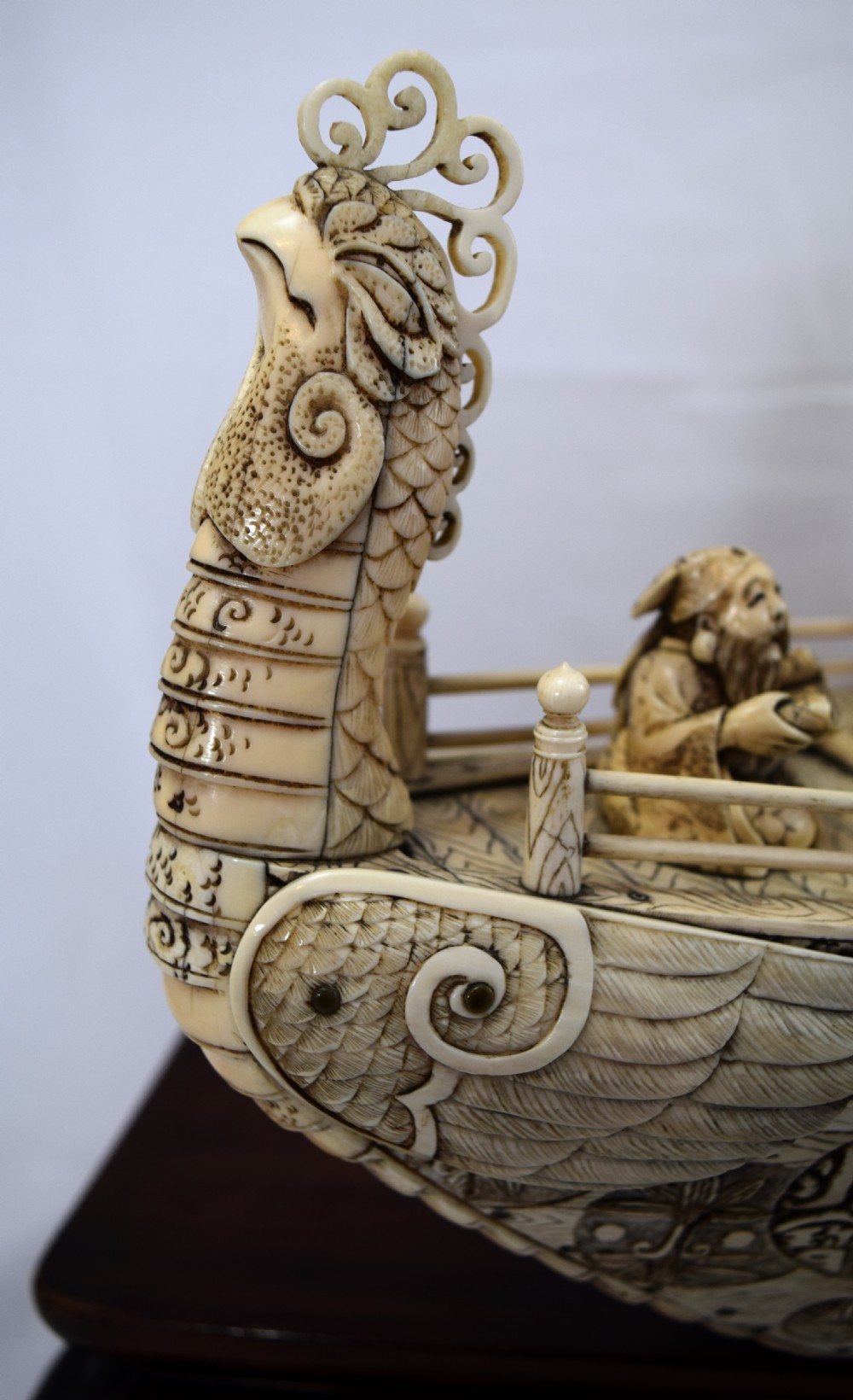 LARGE JAPANESE IVORY TAKARABUNE (LUCKY GODS- TREASURE SHIP)MEIJI PERIOD View IX