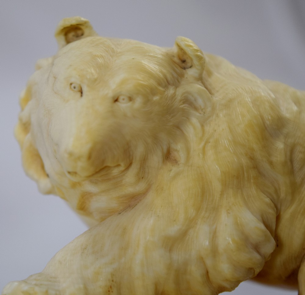 RARE LARGE JAPANESE IVORY TUSK BRIDGE OF BEARS MEIJI View IX