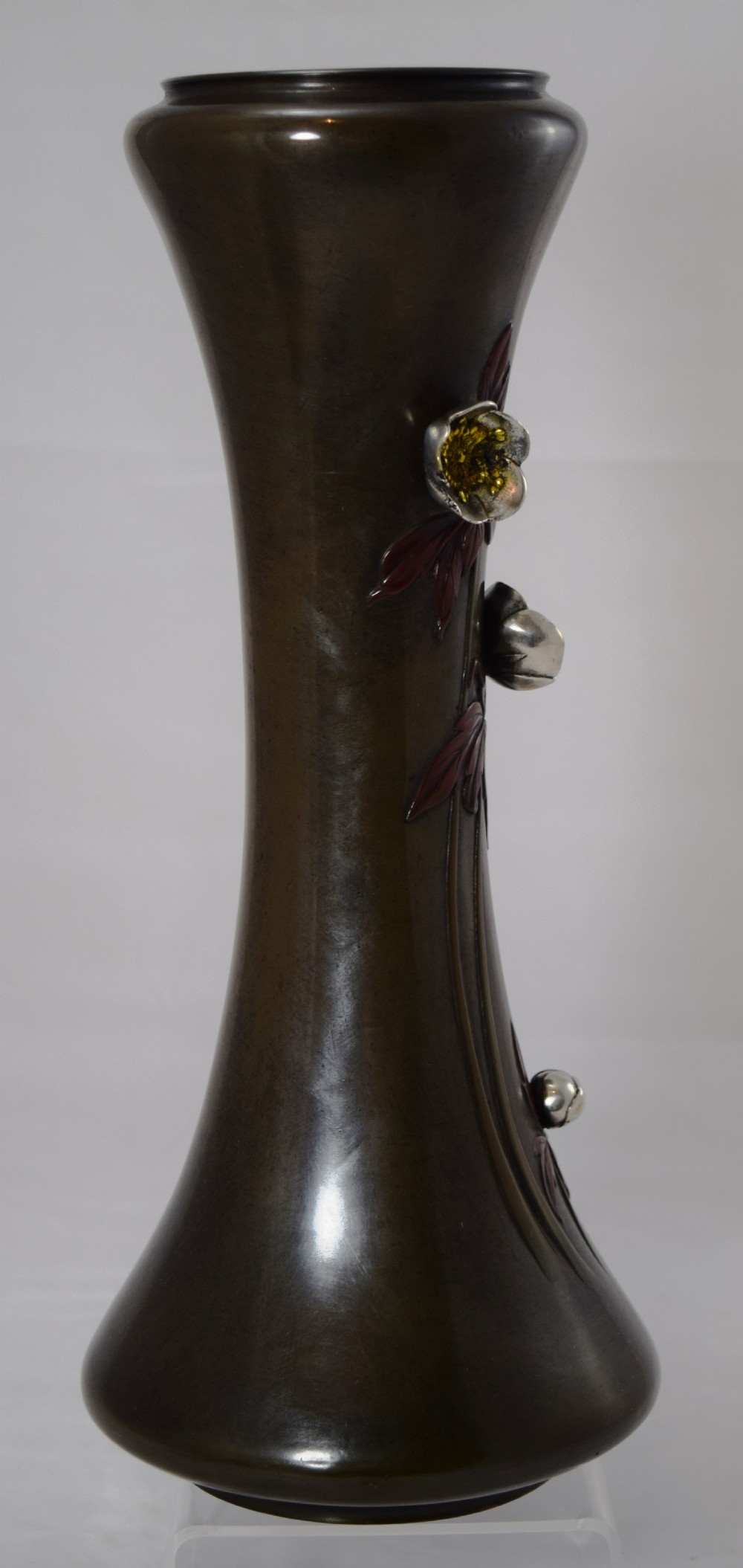 STYLISH JAPANESE BRONZE MIXED METAL ONLAID VASE View III