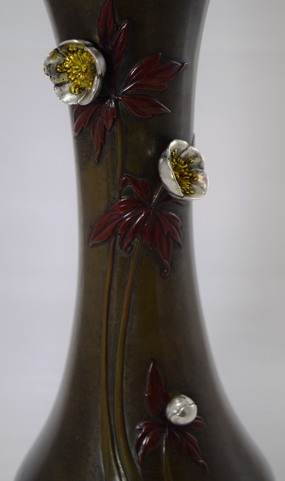 STYLISH JAPANESE BRONZE MIXED METAL ONLAID VASE View V