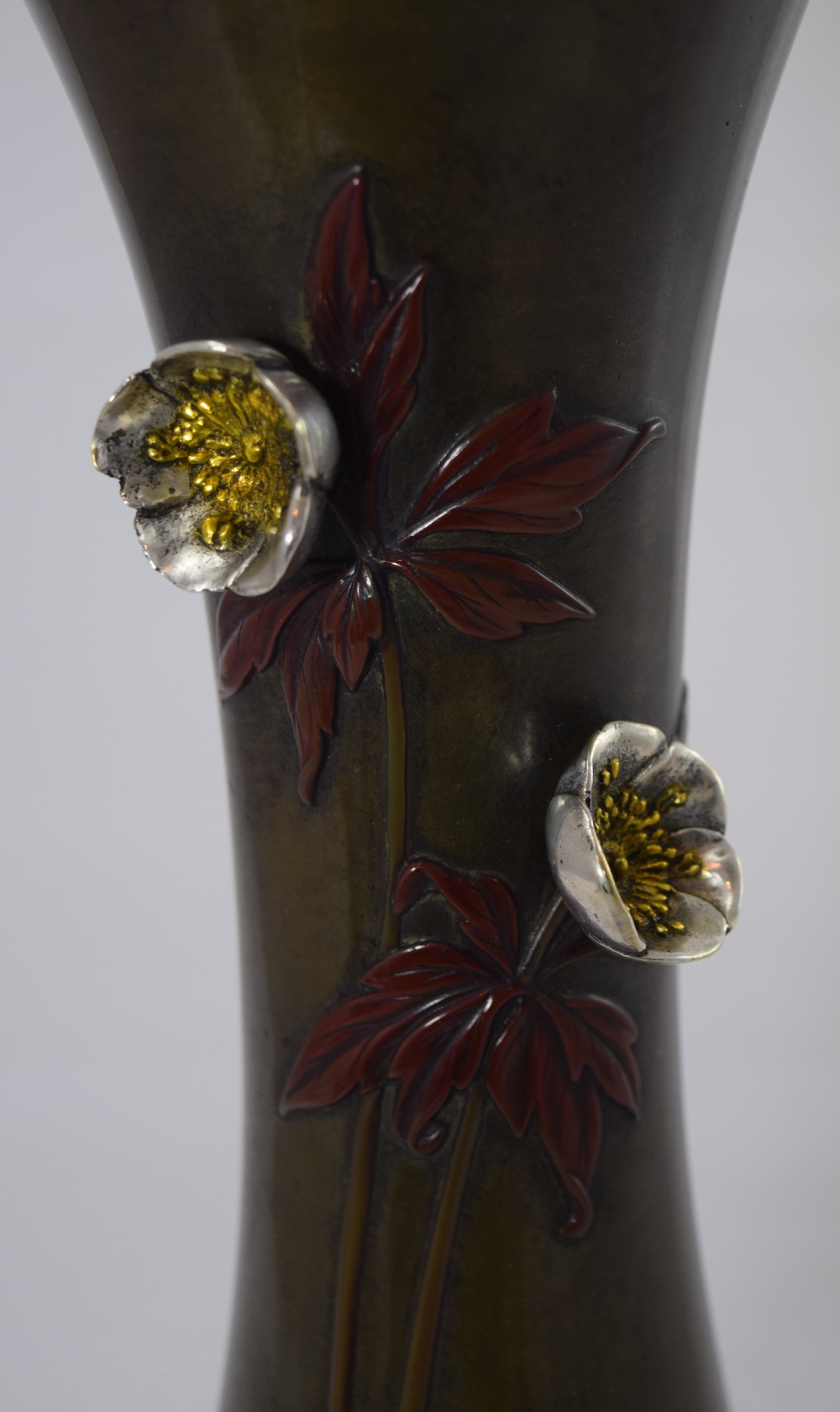 STYLISH JAPANESE BRONZE MIXED METAL ONLAID VASE View VI