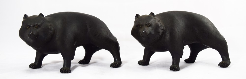 PAIR OF HEAVY AND FINE QUALITY JAPANESE BRONZE TANUKI 