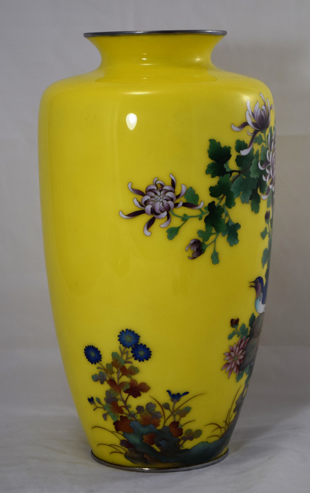 LARGE STRIKING YELLOW GROUND JAPANESE CLOISONNE VASE View II