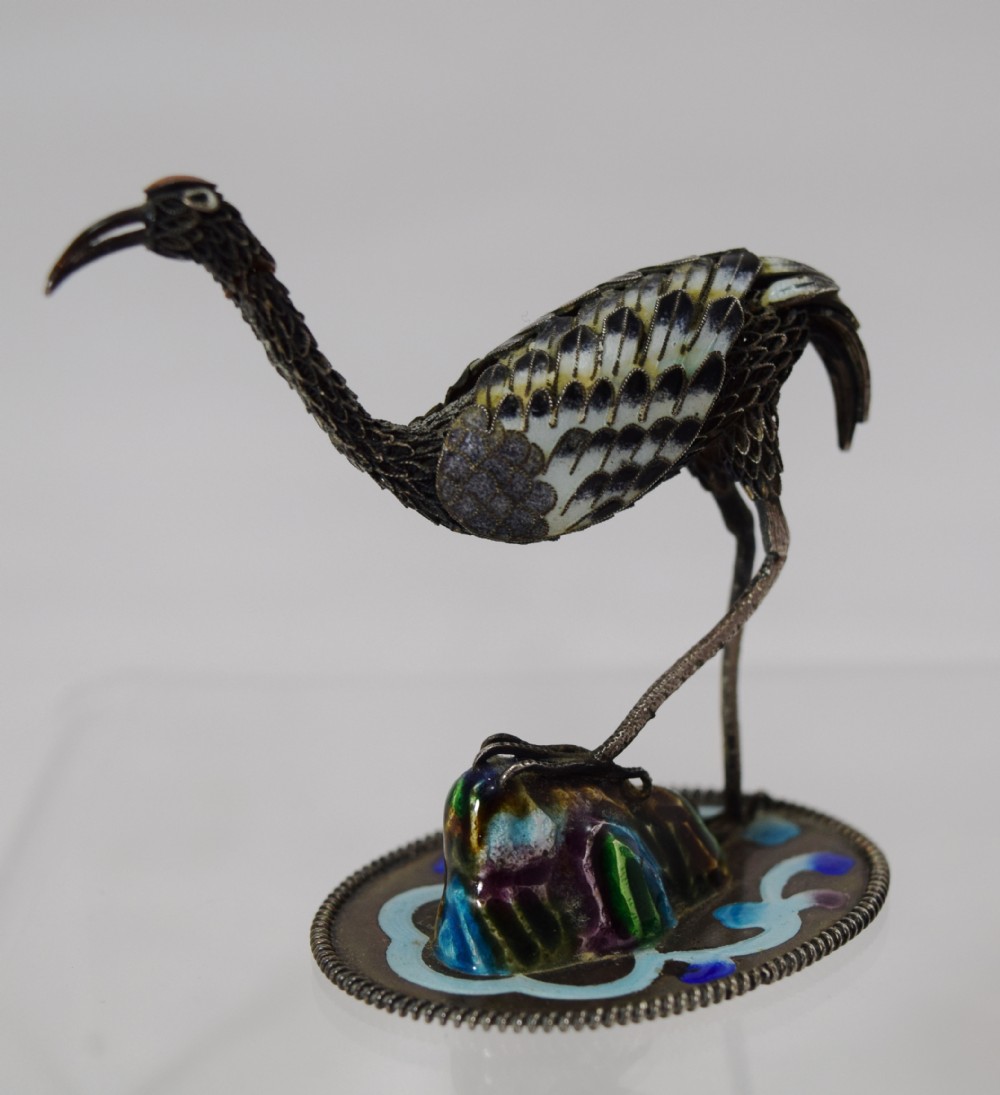 A PAIR OF CHINESE SILVER AND ENAMEL MANCHURIAN CRANES View III