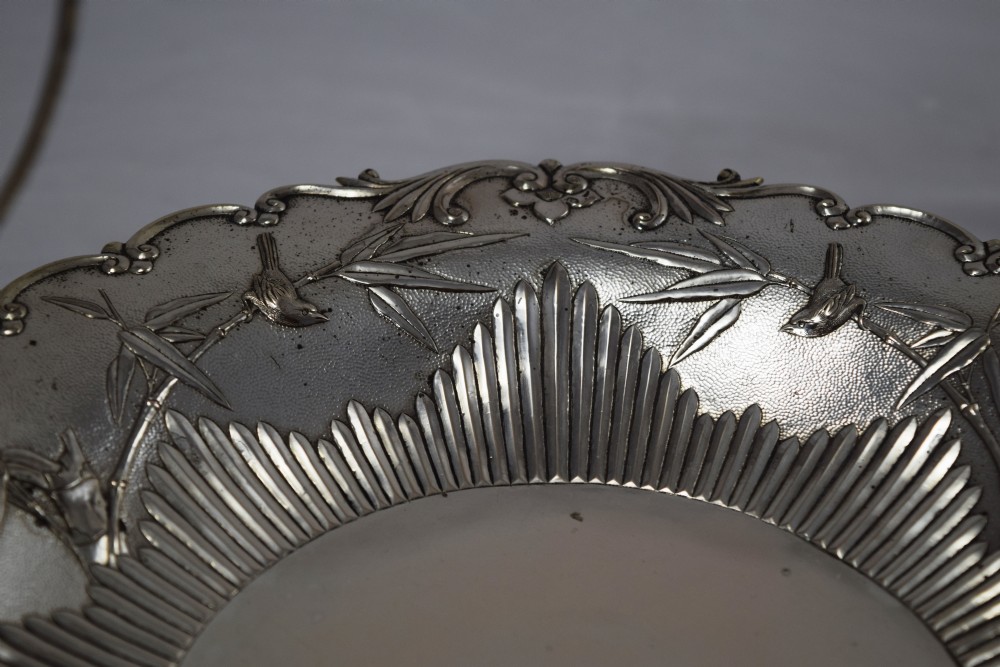 CHINESE SILVER CAKE OR FRUIT BASKET CIRCA 1900 View III