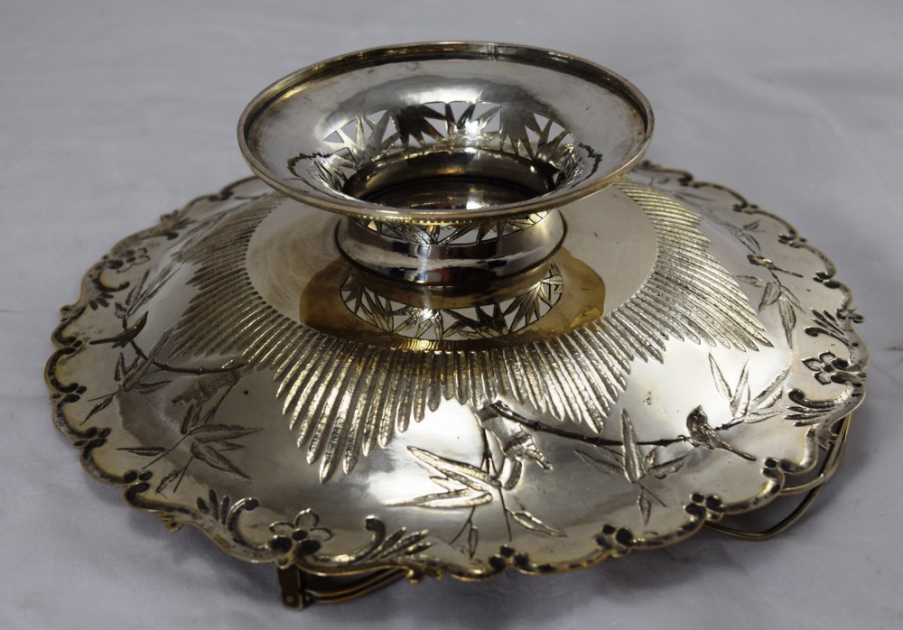 CHINESE SILVER CAKE OR FRUIT BASKET CIRCA 1900 View V