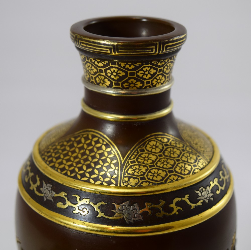 WONDERFUL QUALITY JAPANESE MIXED METAL VASE BY INOUE View VII
