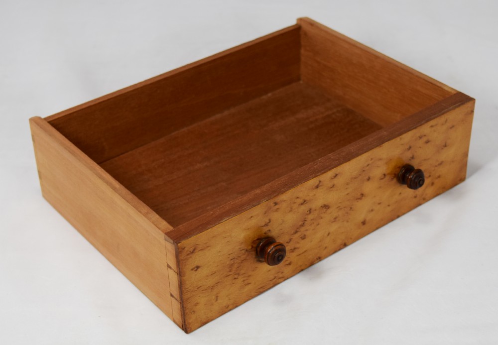 MINIATURE WALNUT AND BIRDS EYE MAPLE WELLINGTON CHEST COLLECTORS CABINET View VI