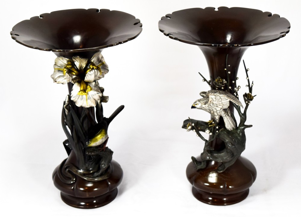 SUPER QUALITY DECORATIVE JAPANESE MIXED METAL VASES SEIYA SIGNED View II
