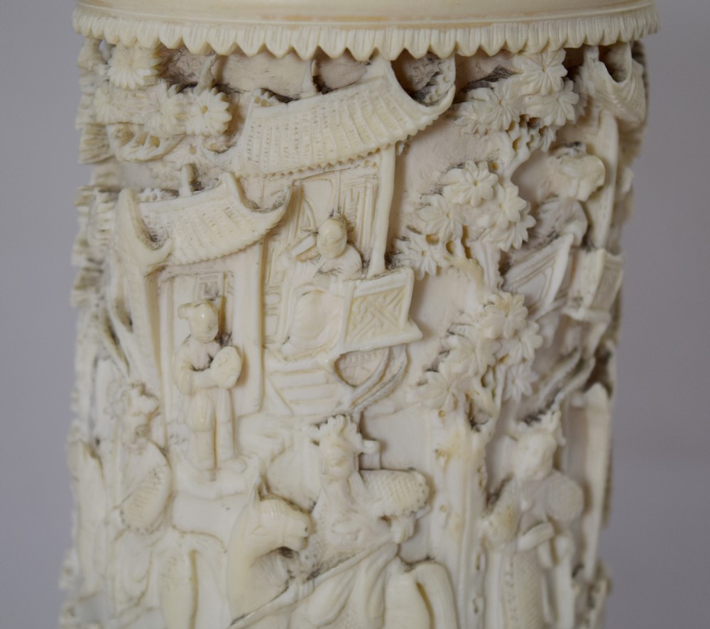 CHINESE CANTONESE IVORY BRUSH POT ON STAND View VI
