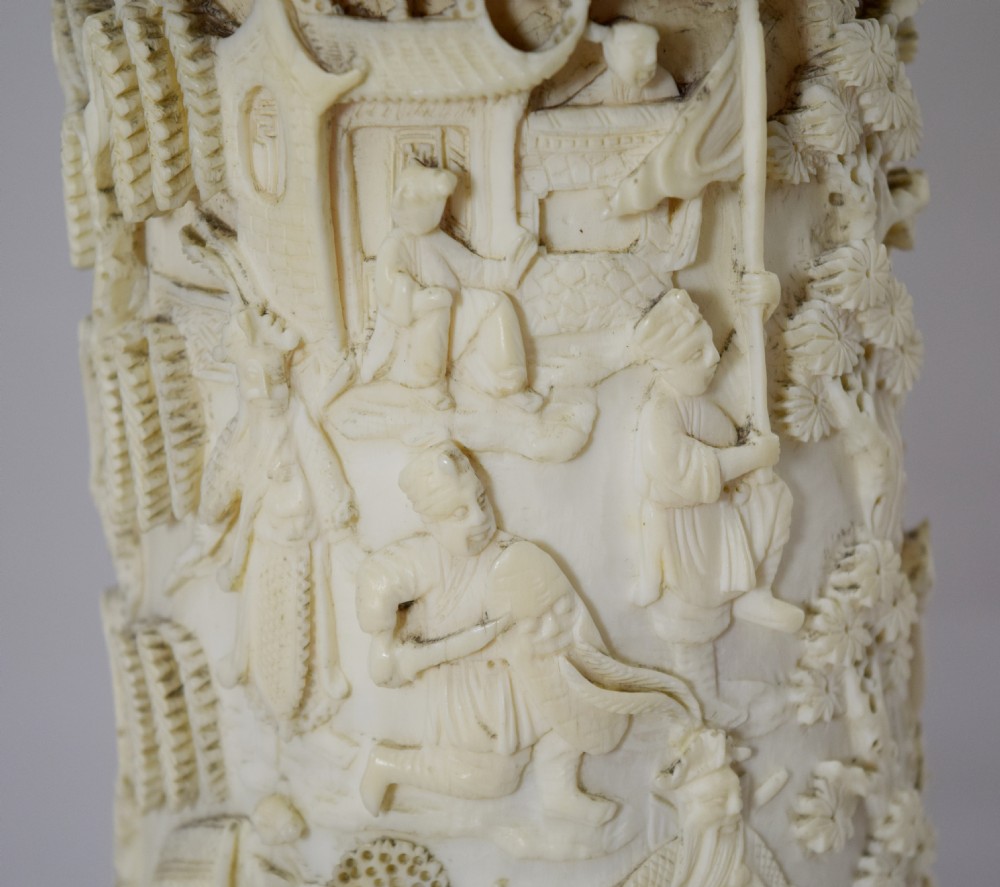 CHINESE CANTONESE IVORY BRUSH POT ON STAND View VII