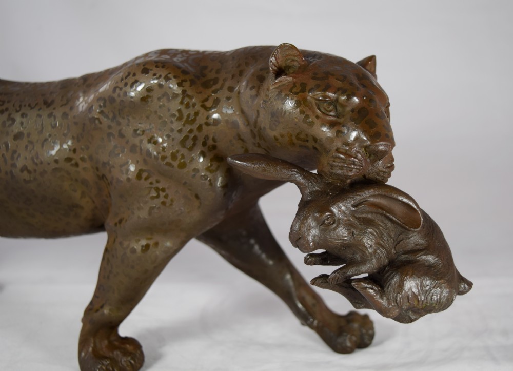 RARE AND UNUSUAL JAPANESE BRONZE LEOPARD MEIJI PERIOD View IV