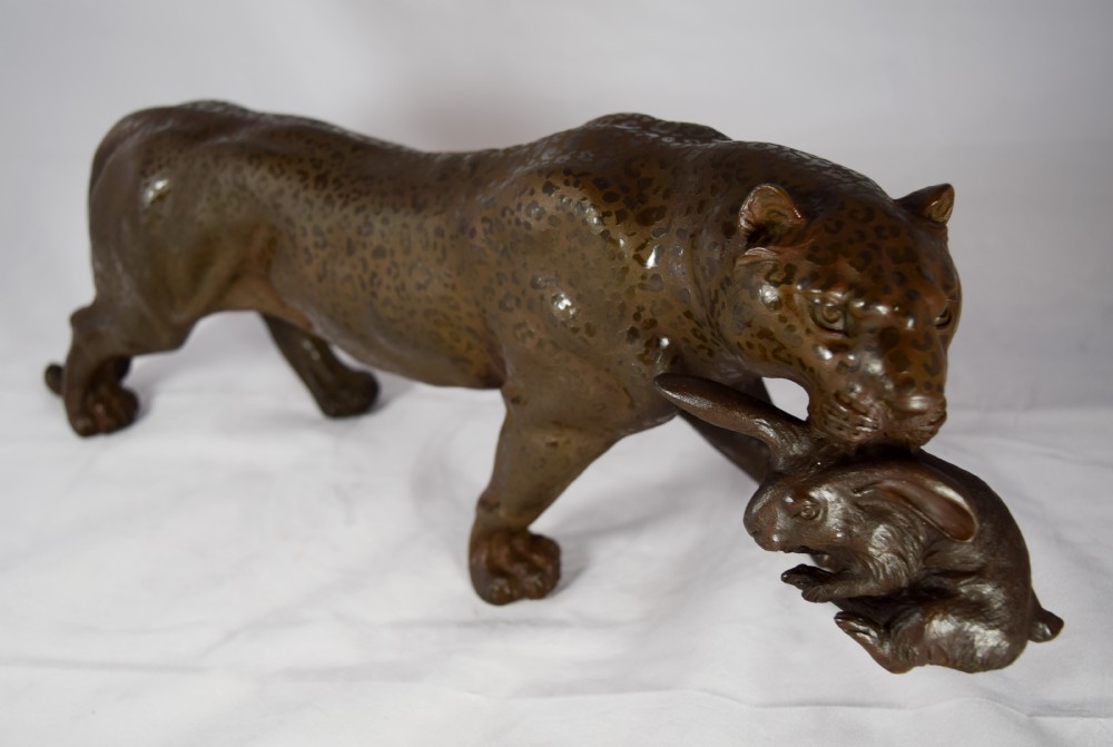 RARE AND UNUSUAL JAPANESE BRONZE LEOPARD MEIJI PERIOD View V