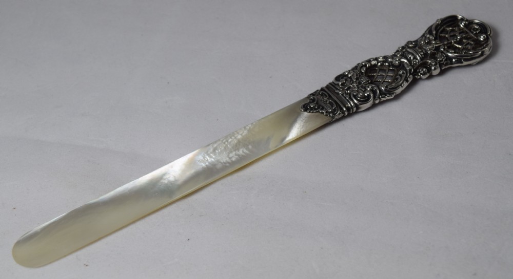 LOVELY VICTORIAN SILVER AND MOTHER OF PEARL PAPER KNIFE  View III