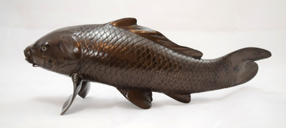 A LOVELY JAPANESE BRONZE CARP OKIMONO SIGNED ZUSHI  View II