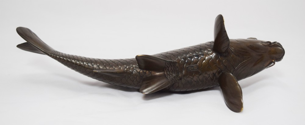 A LOVELY JAPANESE BRONZE CARP OKIMONO SIGNED ZUSHI  View III
