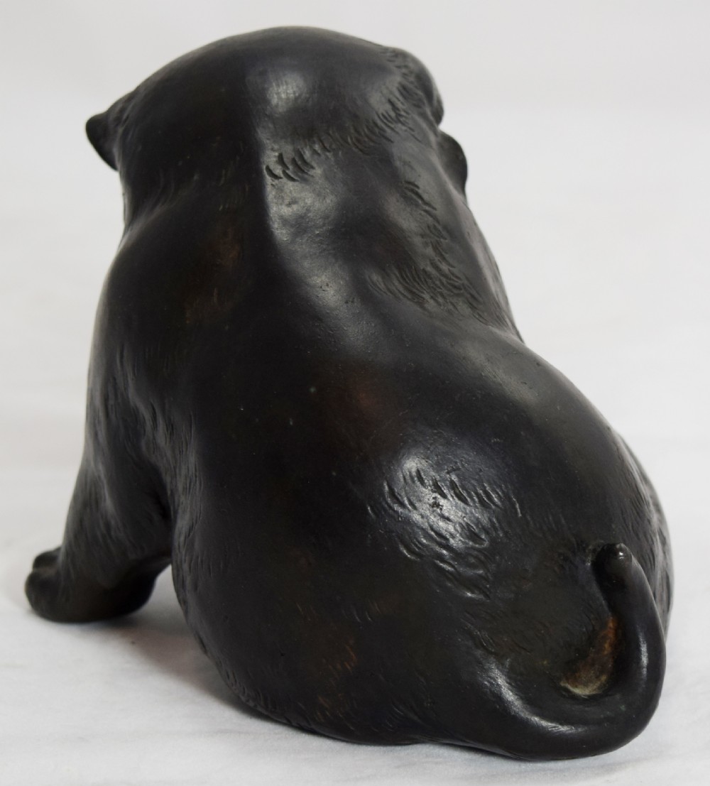 CHARMING JAPANESE BRONZE AKITA PUPPY OKIMONO SIGNED View III