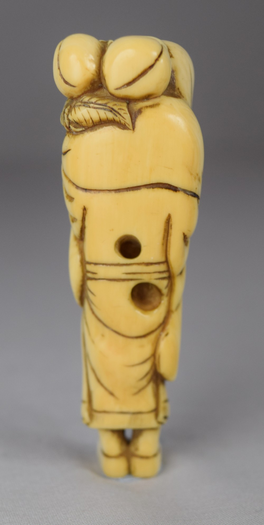 FINE JAPANESE EDO PERIOD IVORY NETSUKE TOBOSAKU (PEACH SENNIN) View III