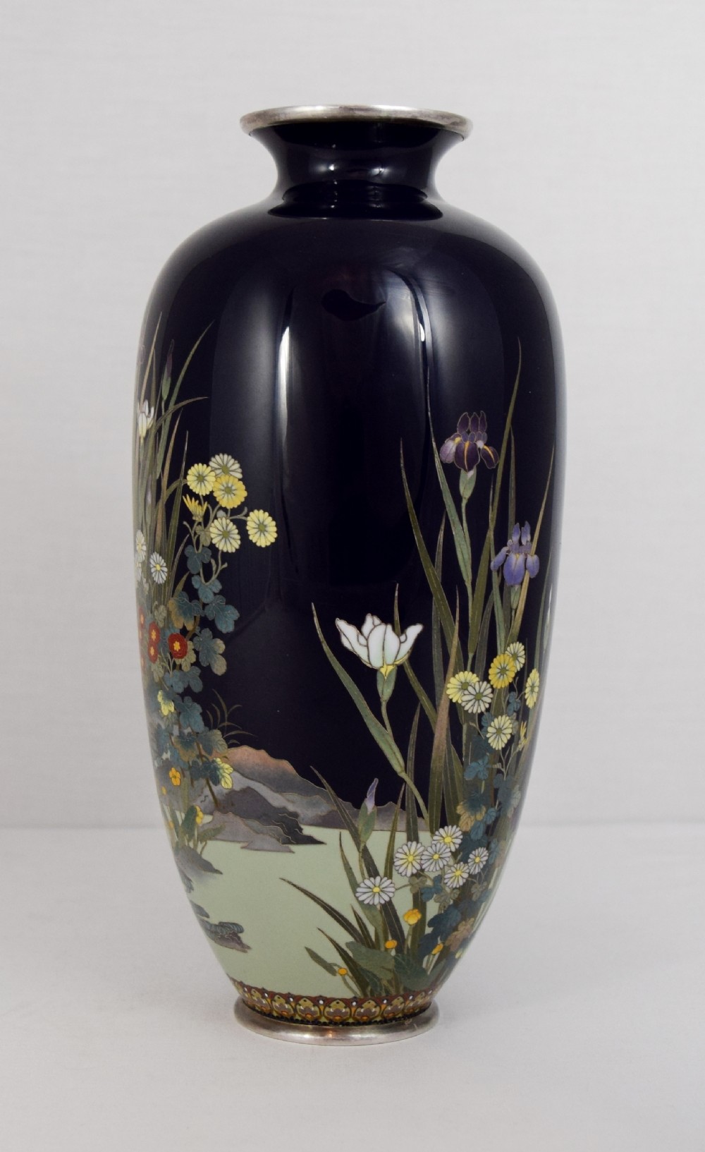SUPER QUALITY JAPANESE SILVER MOUNTED CLOISONNE VASE View III