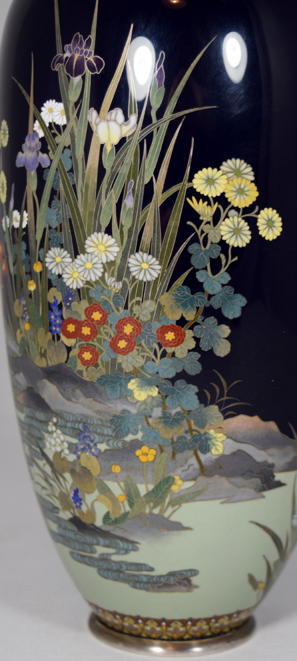 SUPER QUALITY JAPANESE SILVER MOUNTED CLOISONNE VASE View IX