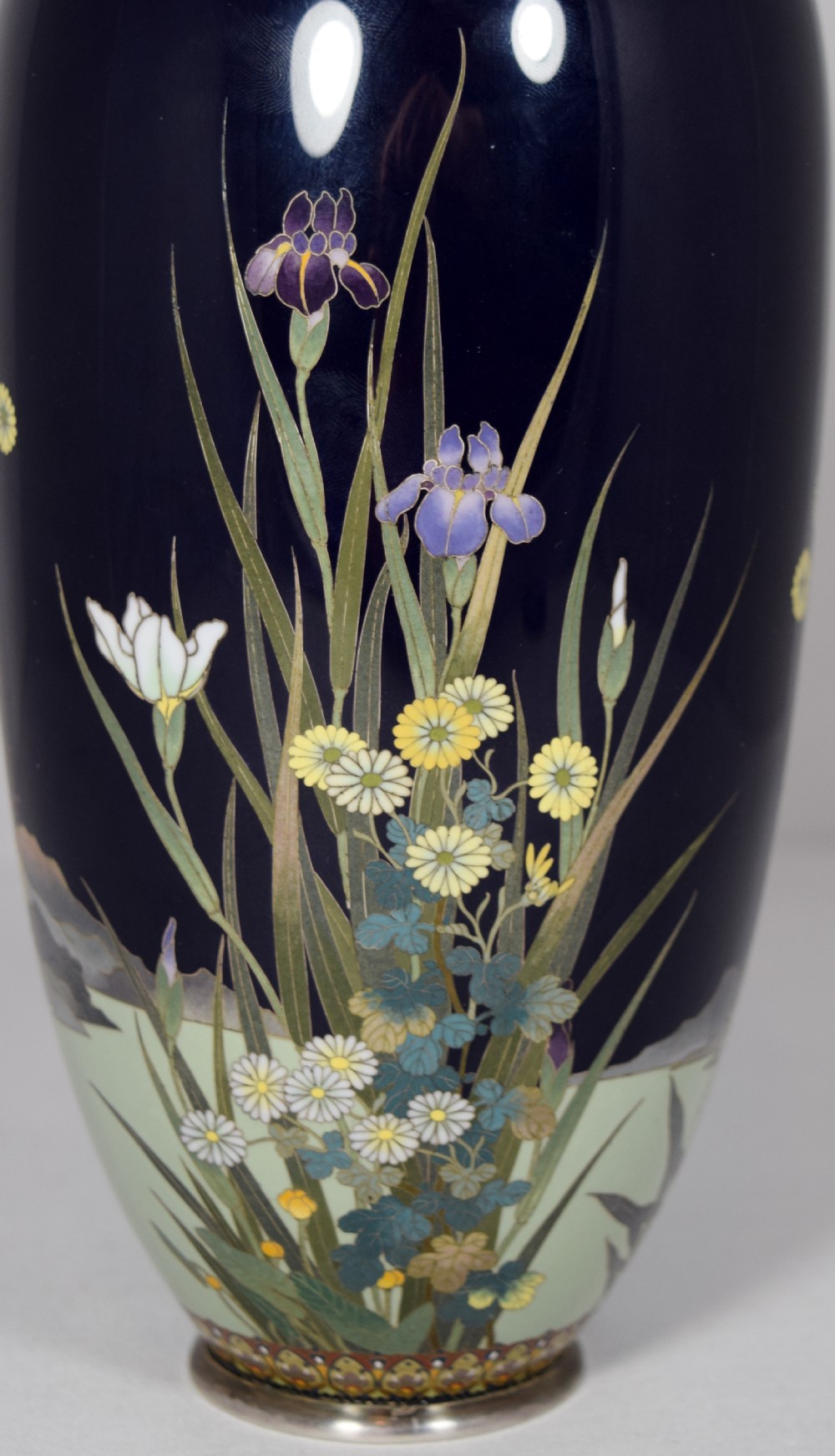 SUPER QUALITY JAPANESE SILVER MOUNTED CLOISONNE VASE View X