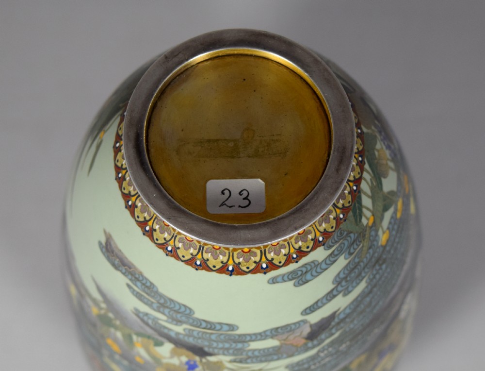 SUPER QUALITY JAPANESE SILVER MOUNTED CLOISONNE VASE View XIII
