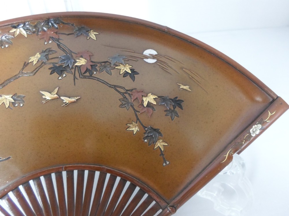 FINE QUALITY JAPANESE MIXED METAL OWL FAN DISH BY NOGAWA View III