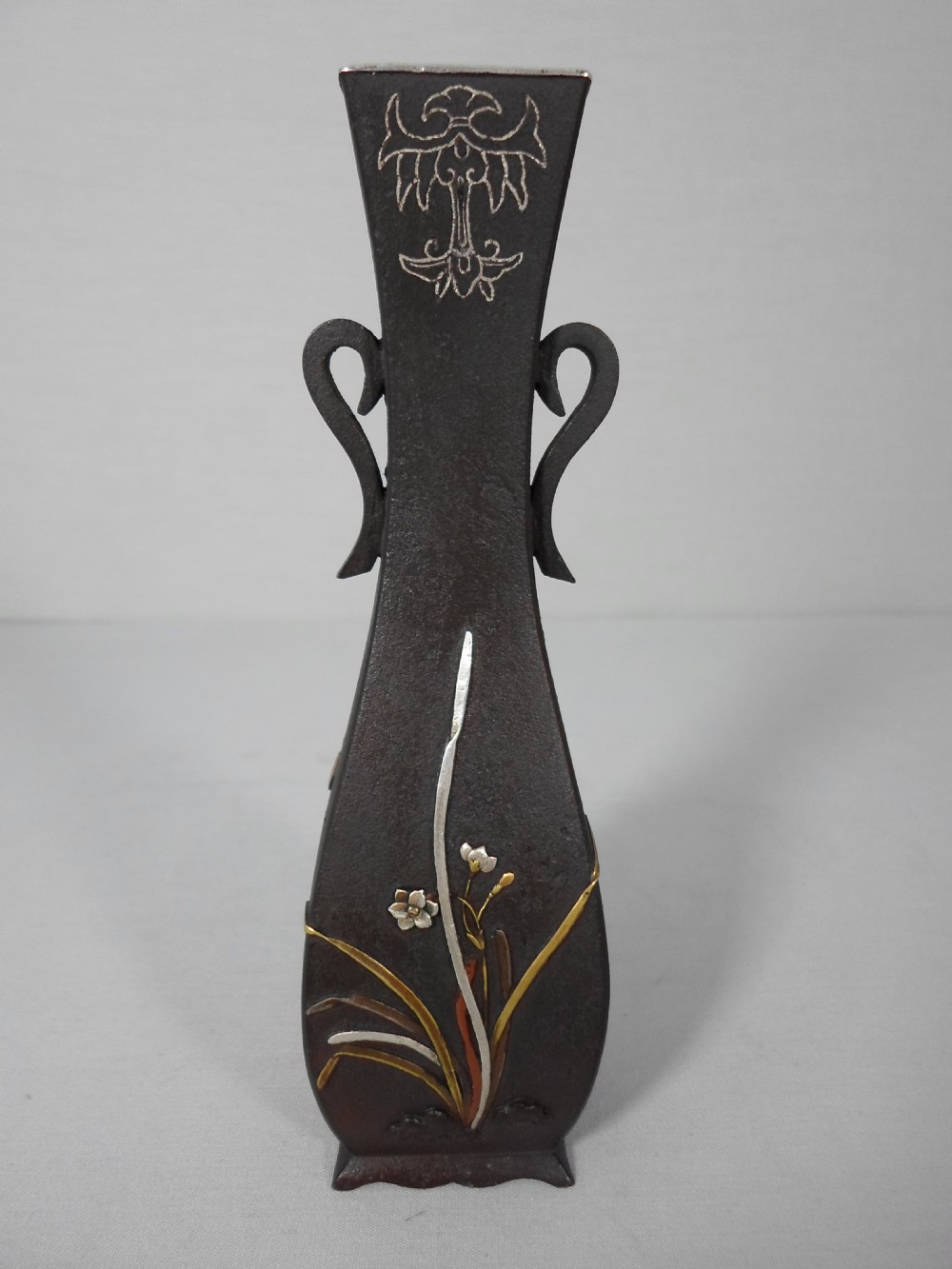 UNUSUAL JAPANESE MIXED METAL ONLAID IRON VASE  View II