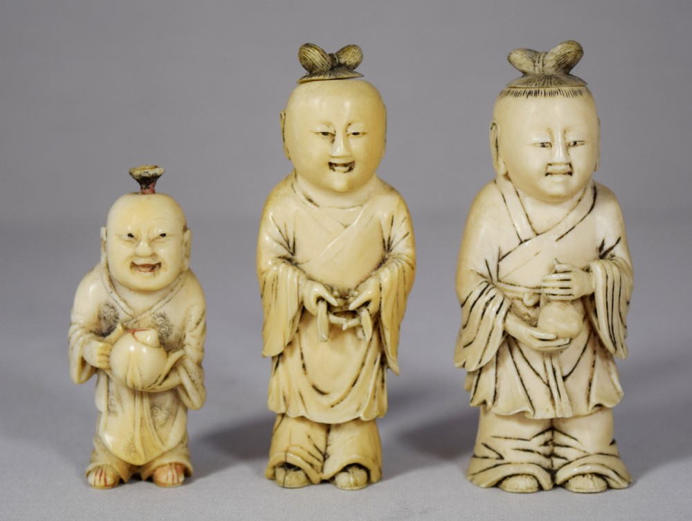 group of three unusual chinese ivory scent or snuff bottles - CATEGORY: ANTIQUE MISCELLANEOUS - DATED 1880