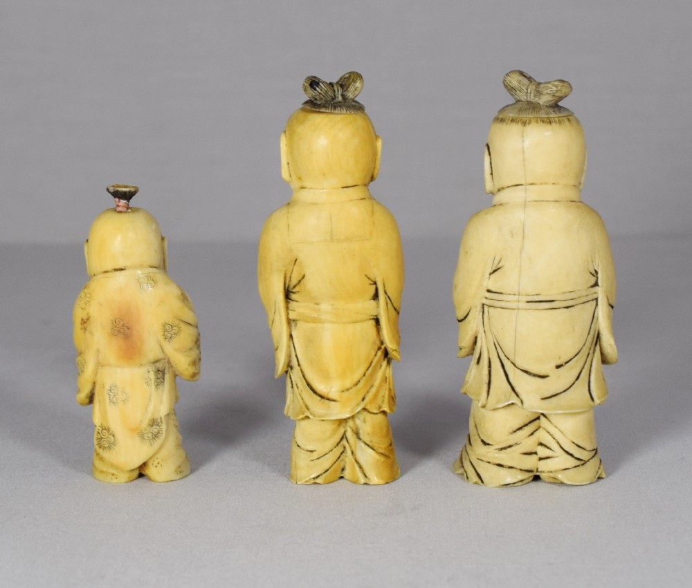 GROUP OF THREE UNUSUAL CHINESE IVORY SCENT OR SNUFF BOTTLES View II