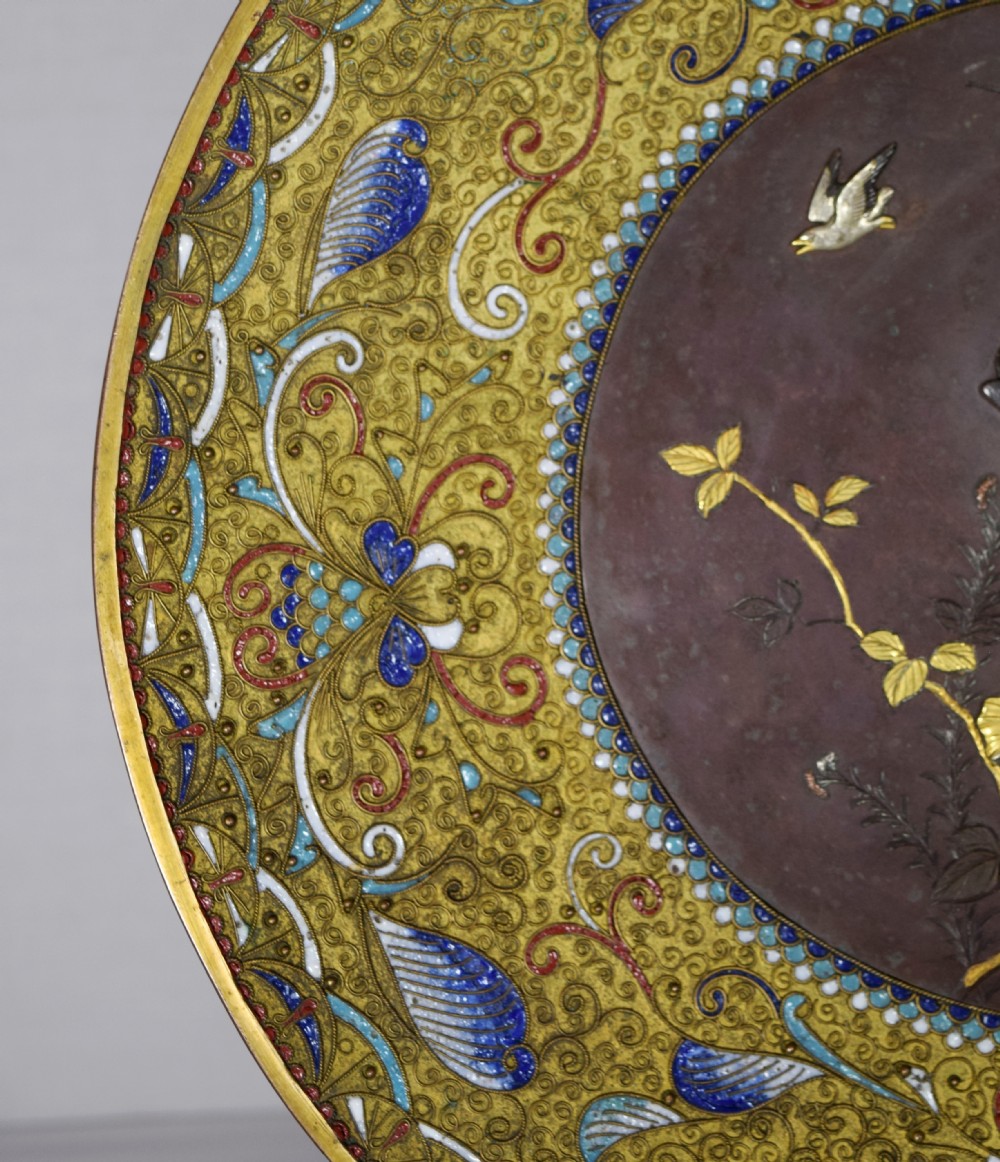 DECORATIVE JAPANESE MIXED METAL AND CLOISONNE PLAQUE View III