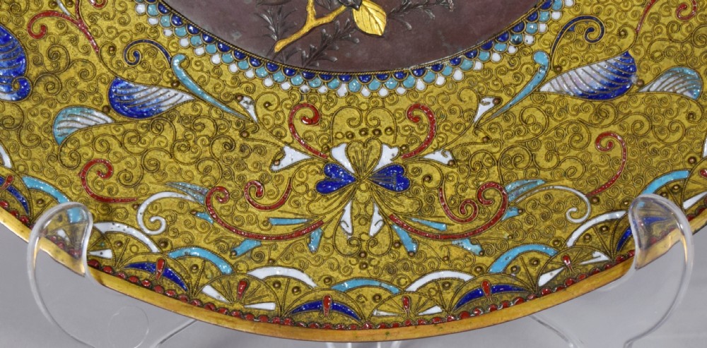 DECORATIVE JAPANESE MIXED METAL AND CLOISONNE PLAQUE View IV