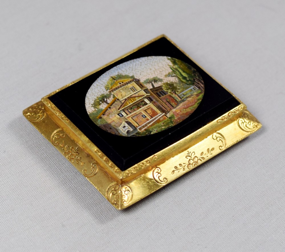 VICTORIAN GOLD MOUNTED MICRO MOSAIC BIJOUTERIE PIECE View III
