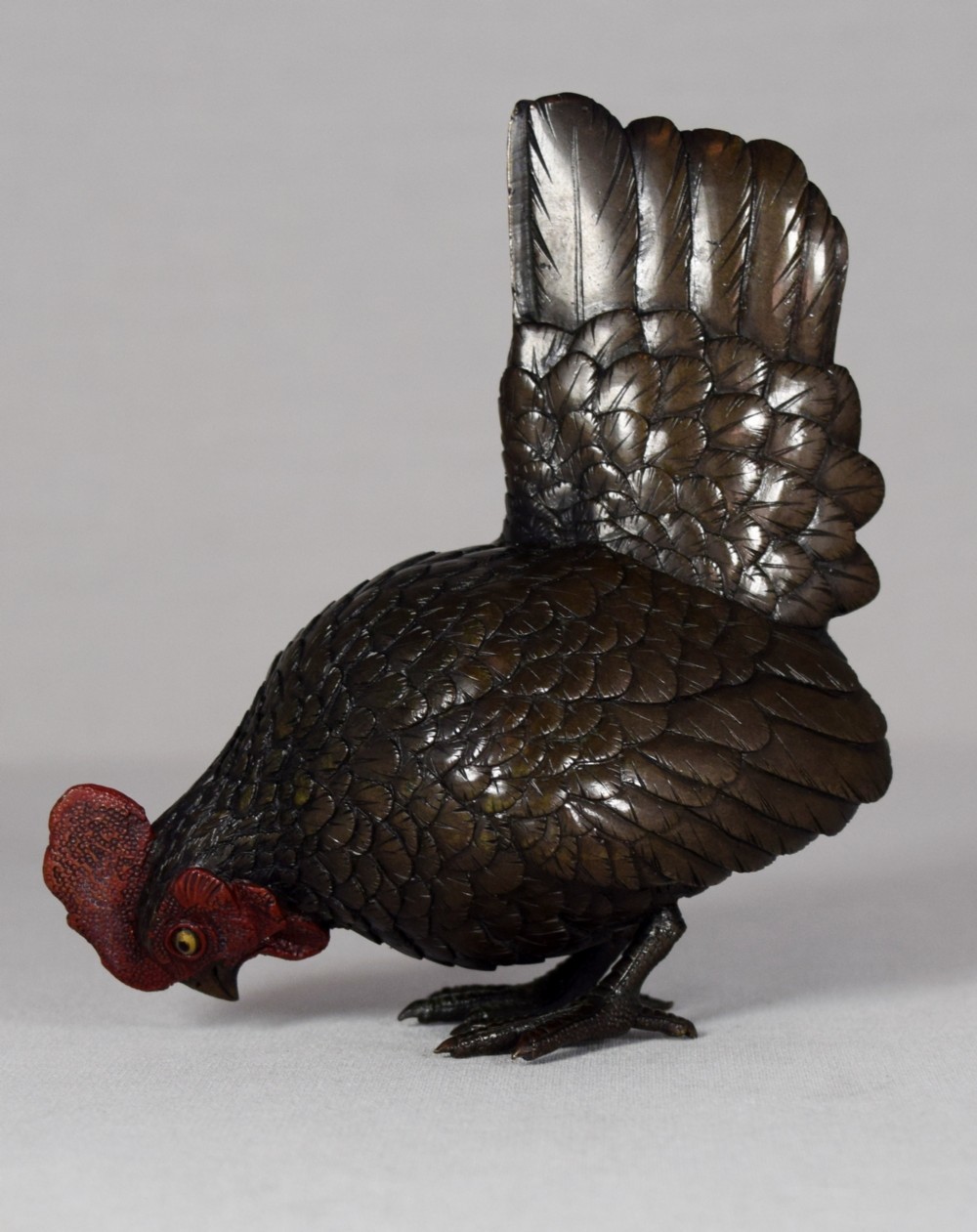 HEAVY QUALITY JAPANESE BRONZE OKIMONO OF A COCKEREL  View II
