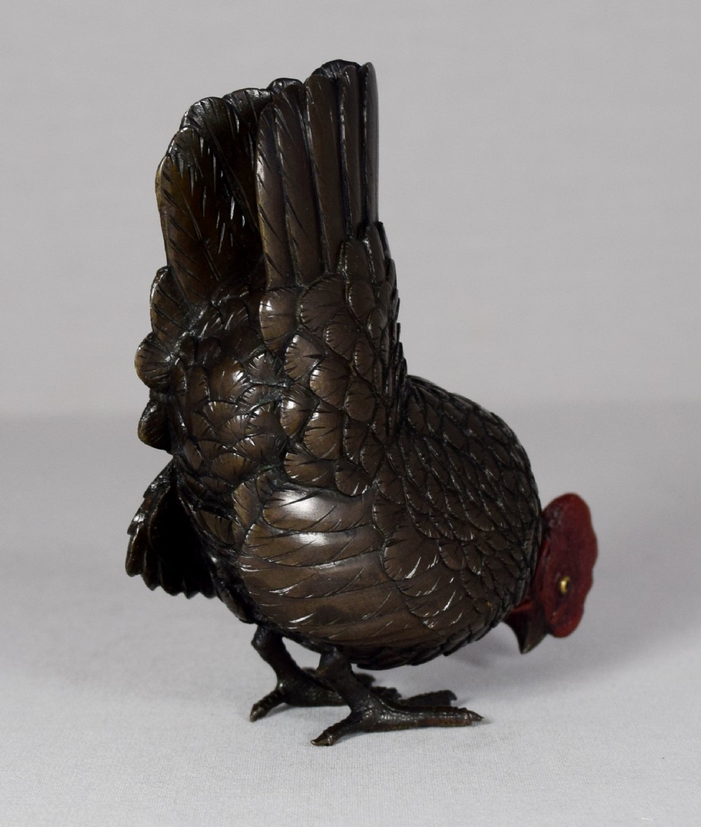 HEAVY QUALITY JAPANESE BRONZE OKIMONO OF A COCKEREL  View III