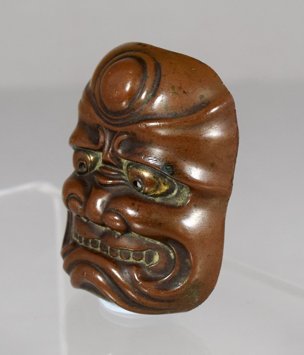JAPANESE MINIATURE BRONZE NOH MASK MEIJI PERIOD View II