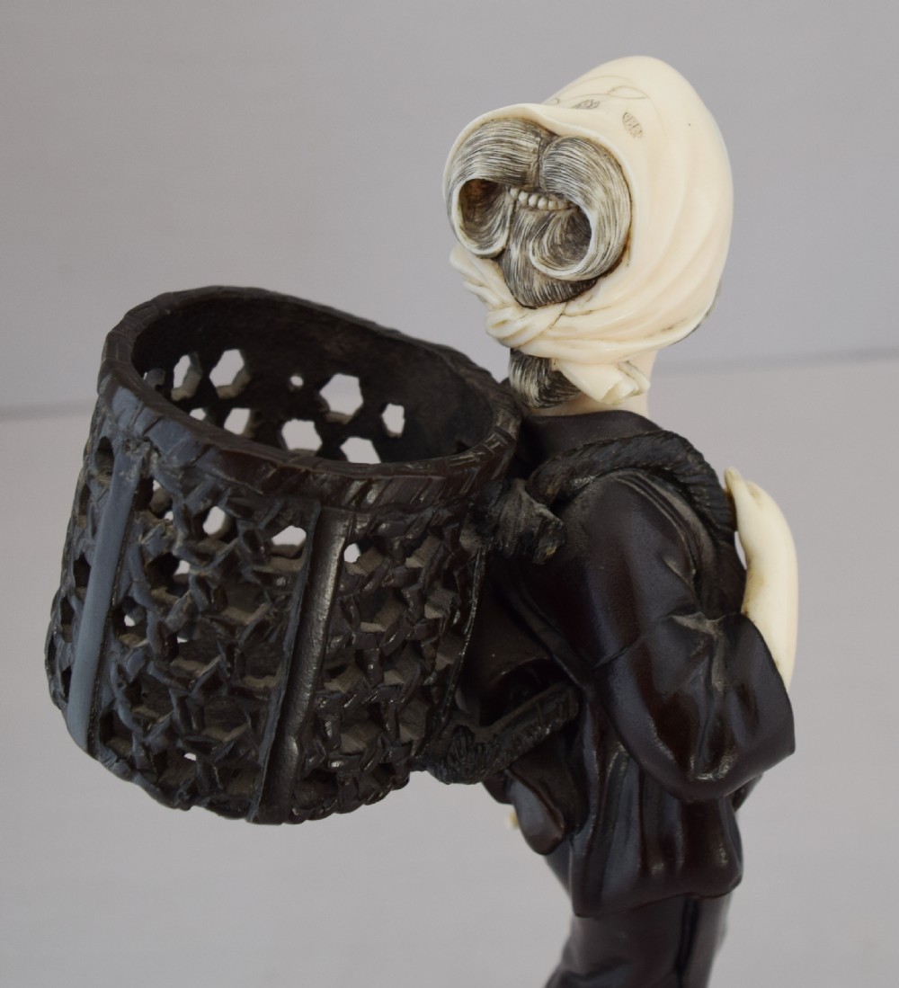 JAPANESE BRONZE AND IVORY OKIMONO FEMALE HARVESTER View VI