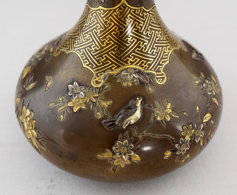 GOOD QUALITY PAIR OF JAPANESE MIXED METAL DAMASCENED VASES View IV