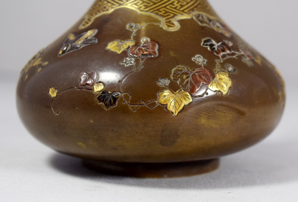 GOOD QUALITY PAIR OF JAPANESE MIXED METAL DAMASCENED VASES View XIV