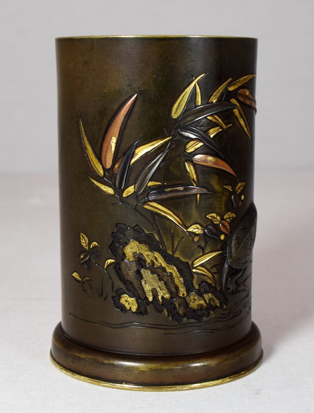 UNUSUAL PAIR OF JAPANESE MIXED METAL BRUSH POTS BY INOUE View III