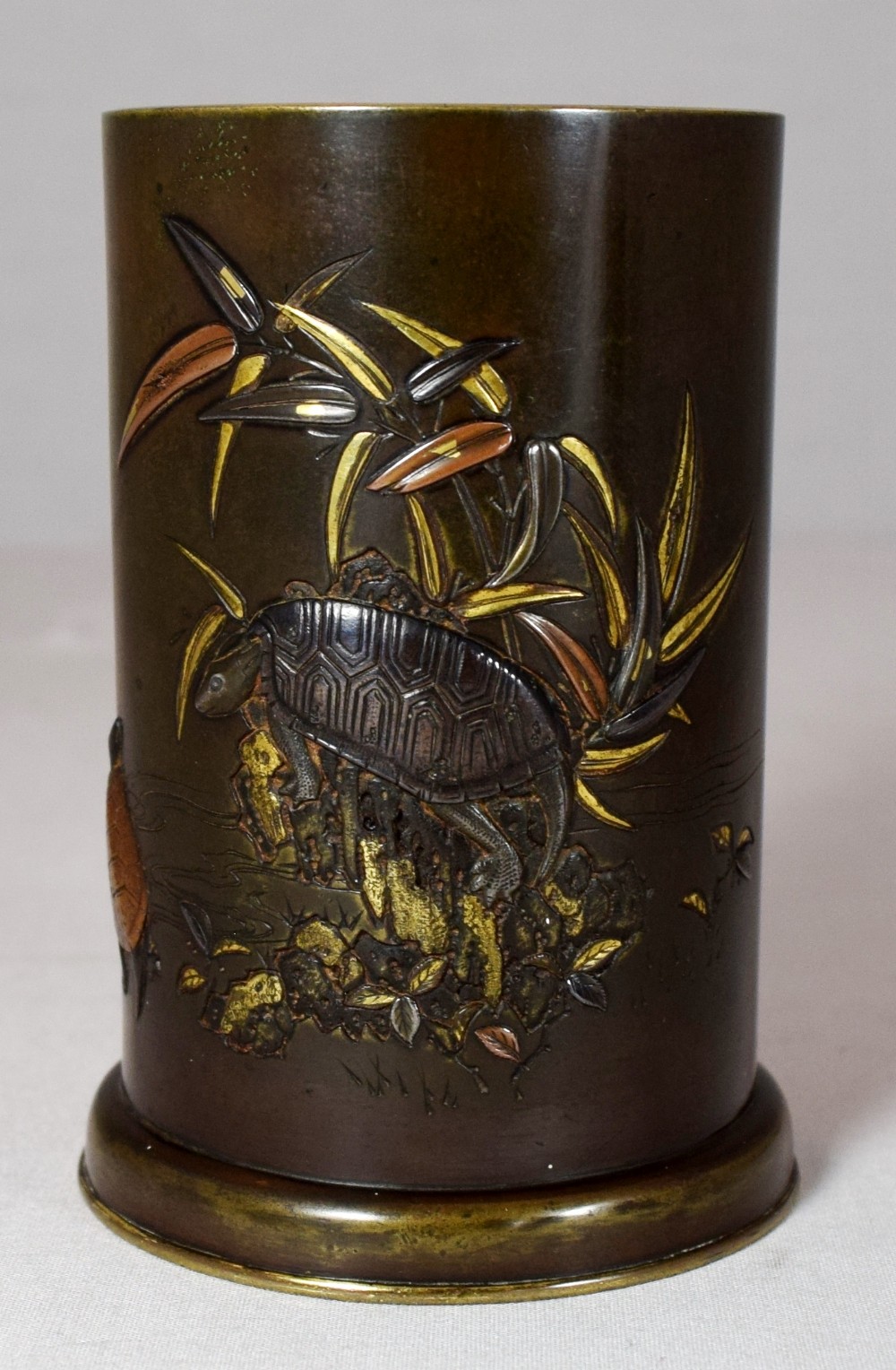 UNUSUAL PAIR OF JAPANESE MIXED METAL BRUSH POTS BY INOUE View VI