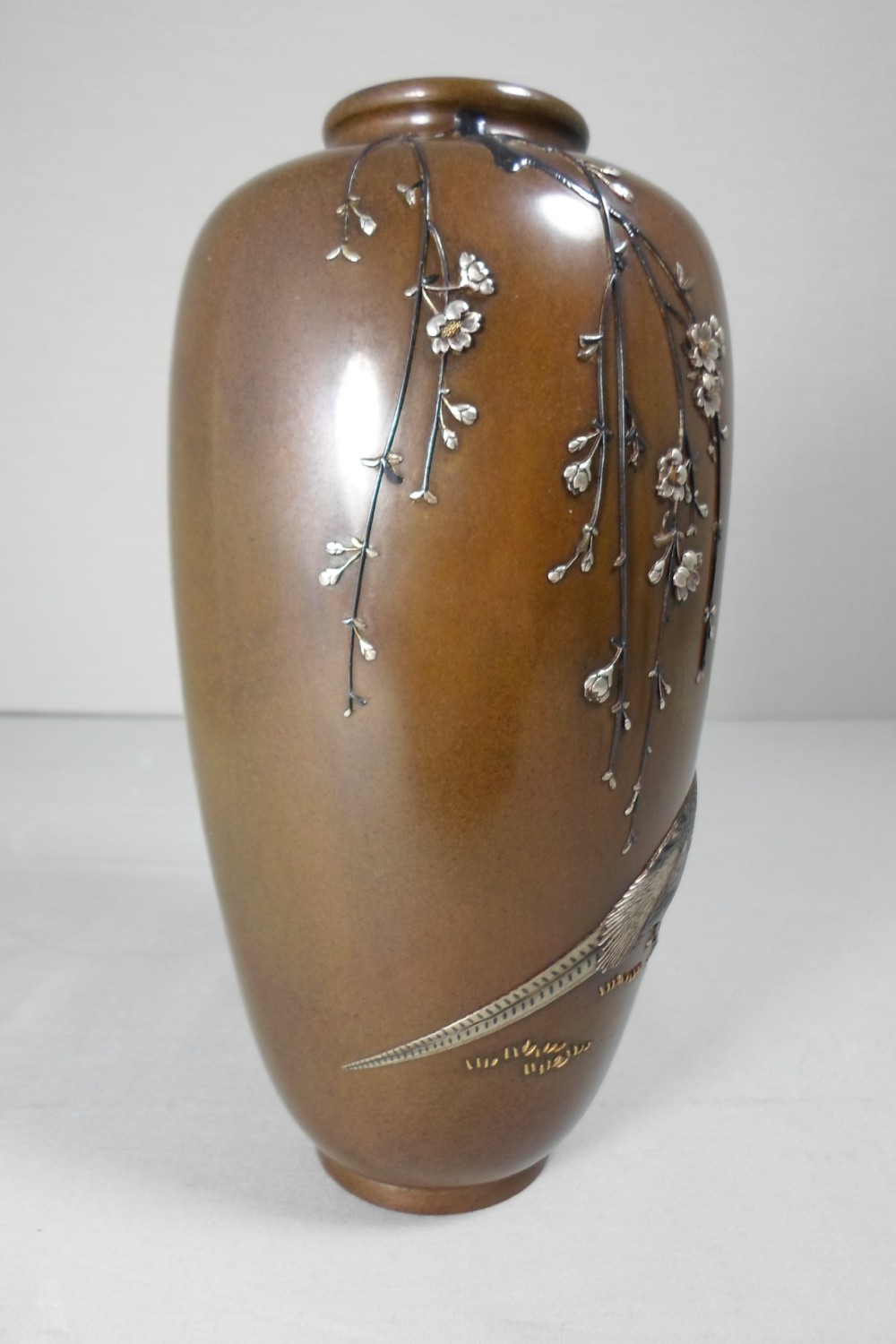 A GOOD QUALITY MIXED METAL PHEASANT VASE BY NOGAWA View II
