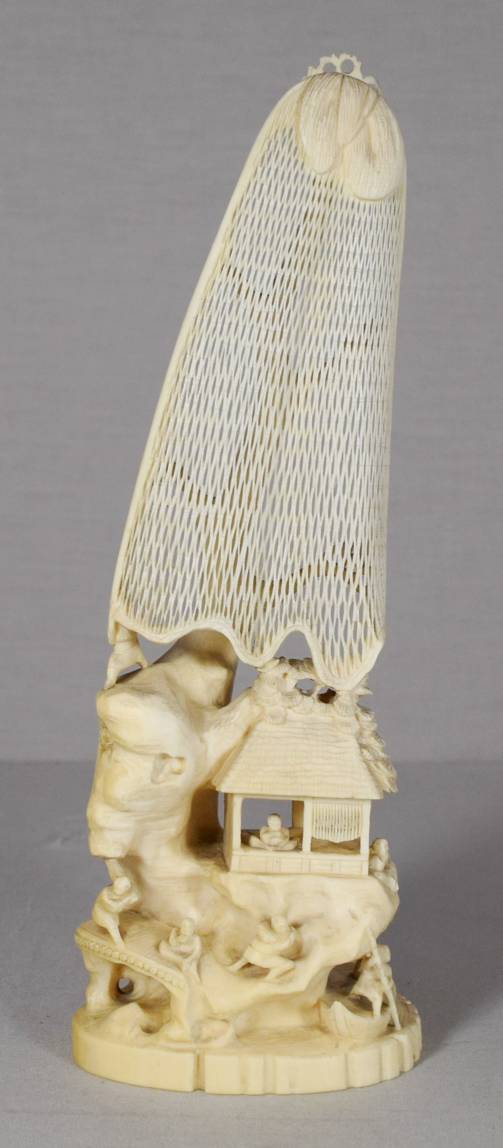 japanese one piece ivory okimono fisherman drying nets - CATEGORY: ANTIQUE MISCELLANEOUS - DATED 1900