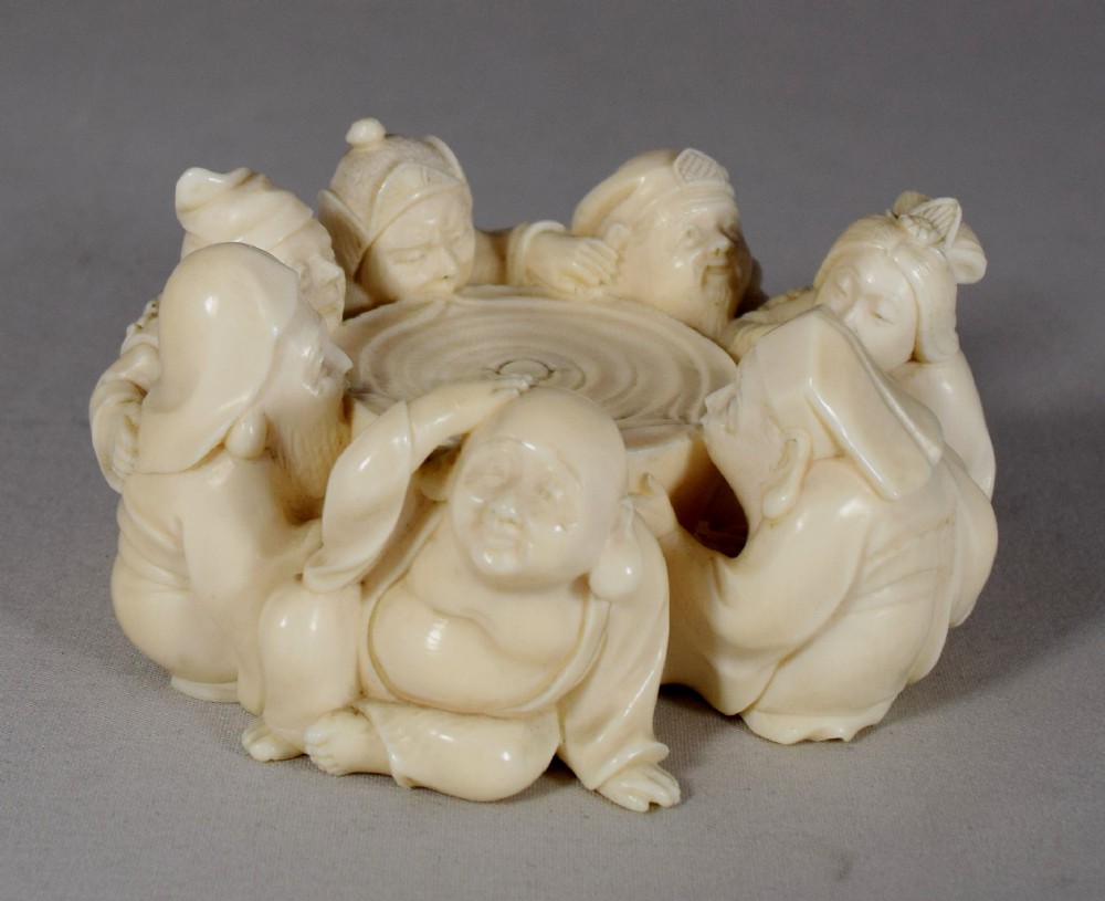 fine quality humerous japanese ivory lucky gods okimono - CATEGORY: ANTIQUE MISCELLANEOUS - DATED 1900